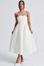 Jacquard Satin Bodycon Strapless Silk Dress