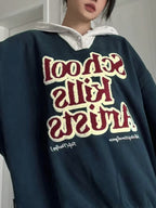 Contrast Color Flocking Letter Embroidery Oversized Hoodie