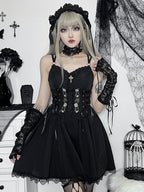 Embroidery Lace Up Corset Lace Trim Spaghetti Strap Mini Dress