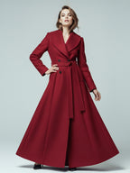 Woolen Belted Maxi Coat With Shawl Collar And Double-breasted For Women 2026
