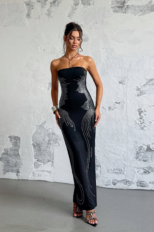 Rhinestone Strapless Bodycon Maxi Formal Dress
