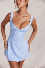 Corset Bodice Sweetheart Eyelet Lace Trim Wide Strap Mini Dress