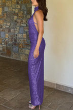 Sexy Sleeveless Backless Sequined Fitted Maxi Dress