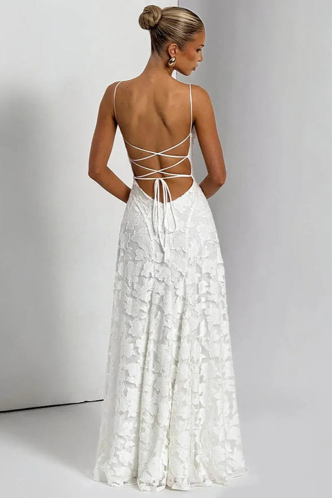 Lace Cowl Neck Spaghetti Strap A-Line Maxi Dress