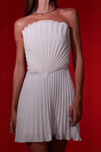 Strapless Sunburst Pleated Bodice Accordion Pleat Fit and Flare Mini Dress