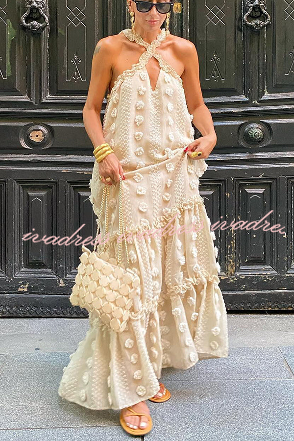 Sweet By The Sea Flower Decor Halter Maxi Dress