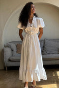 V-Neck Tie Waist Short Sleeve Boho Dress
