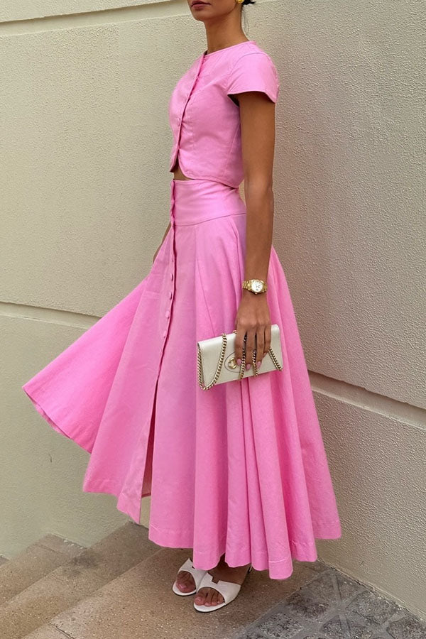 Sofia Button-Front Midi Skirt Set