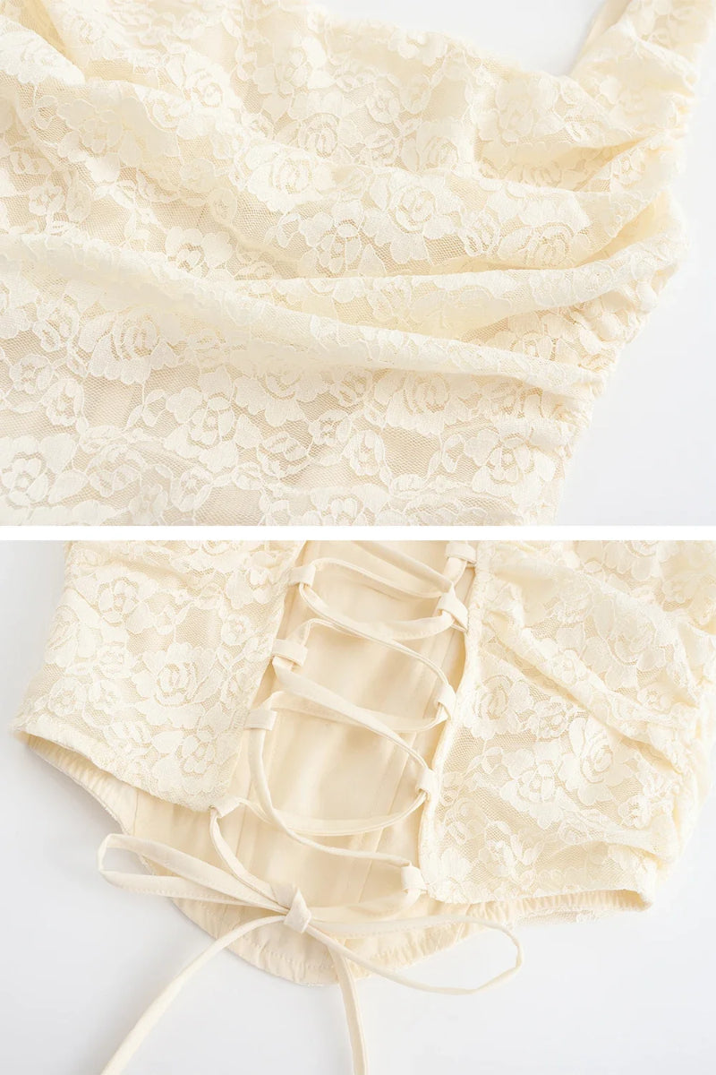 White Lace-up Crop Top And Maxi Skirt Dress