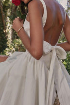 White Backless Bow Tie Dress