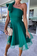 One Shoulder Oversized Bow Tulle Overlay Mini Dress