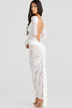 Open Back Long Sleeve Floral Lace Illusion Overlay Bodycon Maxi Dress