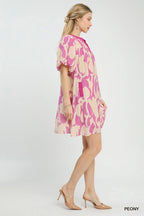 Umgee Abstract Print Puff Sleeve Shift Dress