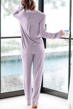 Home-style Loose-fitting Long-sleeved Pocket Shirt and Elastic Waist Casual Pants Set