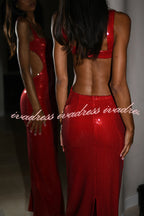 Eye Catching Sequin Cutout Waist Wide Strap Bacakless Maxi Dress