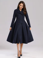 Green Woolen Flared Coat Double-breasted Wide Lapel Winter A-line Midi Outerwear 2026