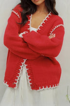 Vintage Cable Knit V Neck Button Cardigan