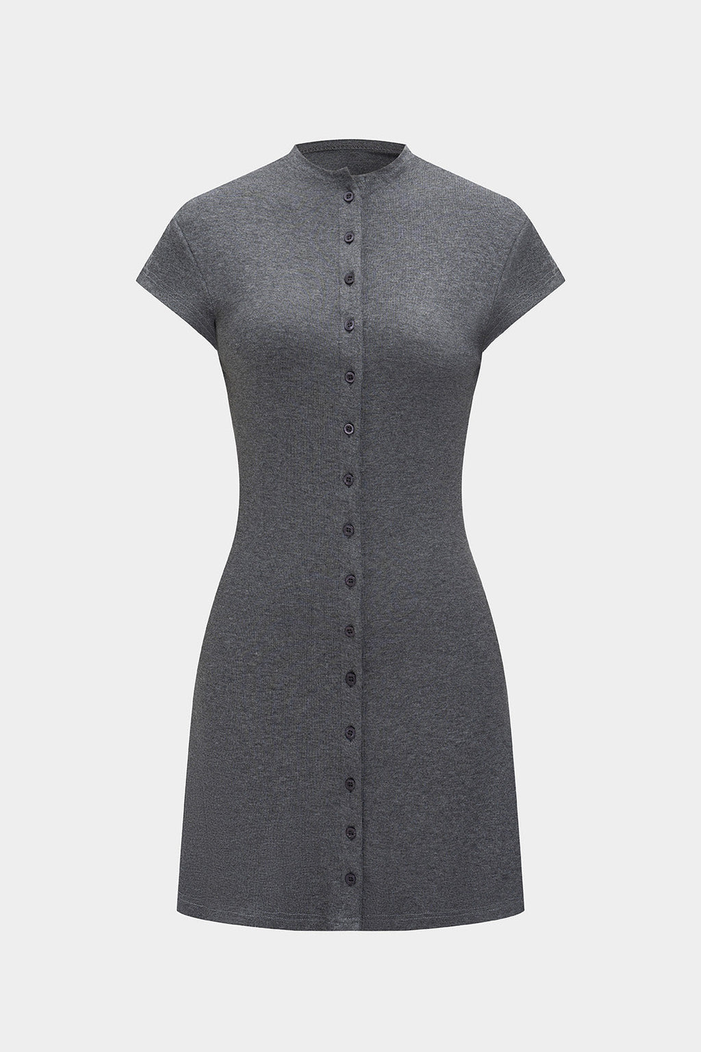 Solid Color A-Line Button Short Sleeve Mini Dress