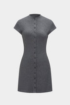 Solid Color A-Line Button Short Sleeve Mini Dress