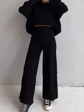 Solid Oversized Hoodie & Drawstring Wide Leg Pants Set
