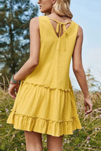 Solid Color V-neck Sleeveless Casual Loose-fitting Vacation Mini Dress