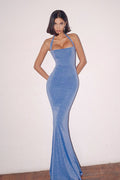 Off Shoulder Halter Waist Mermaid Silk Dress