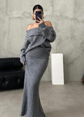 Luxe Comfort - Off-Shoulder Knit Two-Piece Set