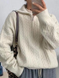 Vintage Lapel Neck Cable Half Zip Knit Sweater