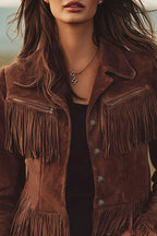 Retro-style Lapel Long-sleeved Tassel Casual Suede Short Jacket