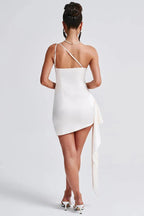 | Slim Fit Backless One Shoulder Satin Mini Dress