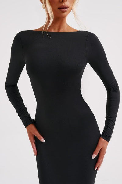 Long Sleeve Backless Bodycon With Side Slit Dress