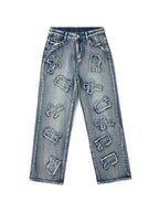 Letter Patch Faded Boyfriend Jeans