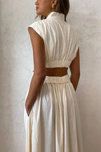 Mock Neck Sleeveless Side Cut Out Waist Pocketed Gathered Maxi Dress