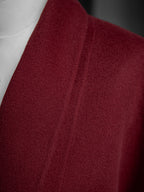 Burgundy Wool Cashmere Blend Wrap Coat For Woman Lapel Elegant Belted Double-Faced Winter Outerwear 2026