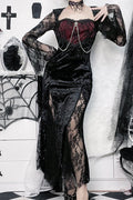 Lace Sleeve Split Gothic Dress