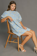 Eva Timeless Floral Jacquard Mini Dress with Puff Sleeves Premium Wardrobe Essential
