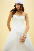 Spaghetti Strap Corset Bodice Knife Pleat A-Line Midi Dress