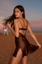 Satin Lace Trim Bustier Sweetheart Neck Spaghetti Strap Slip Mini Dress