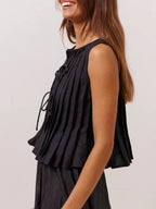 Tie strap cotton and linen vest