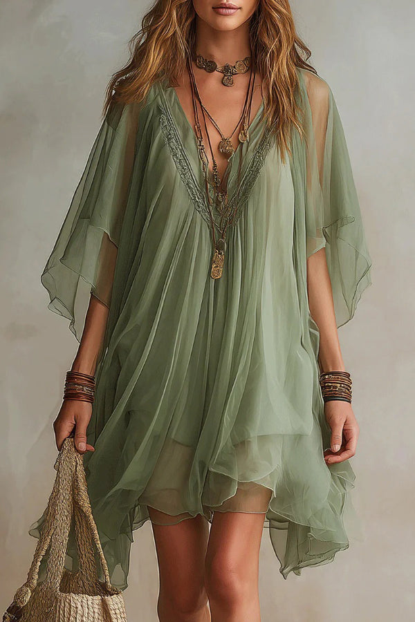 V-neck Chiffon Loose-fitting Cover-up Beach Dress