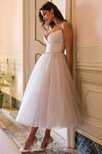 Ruched Sweetheart Pleated Bodice Tulle Layered Skirt Spaghetti Strap Midi Dress