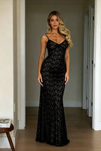 Floral Lace Sweetheart Spaghetti Strap Bodycon Maxi Dress