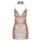 Self Love Metallic Mesh Crystal Straps Mini Dress