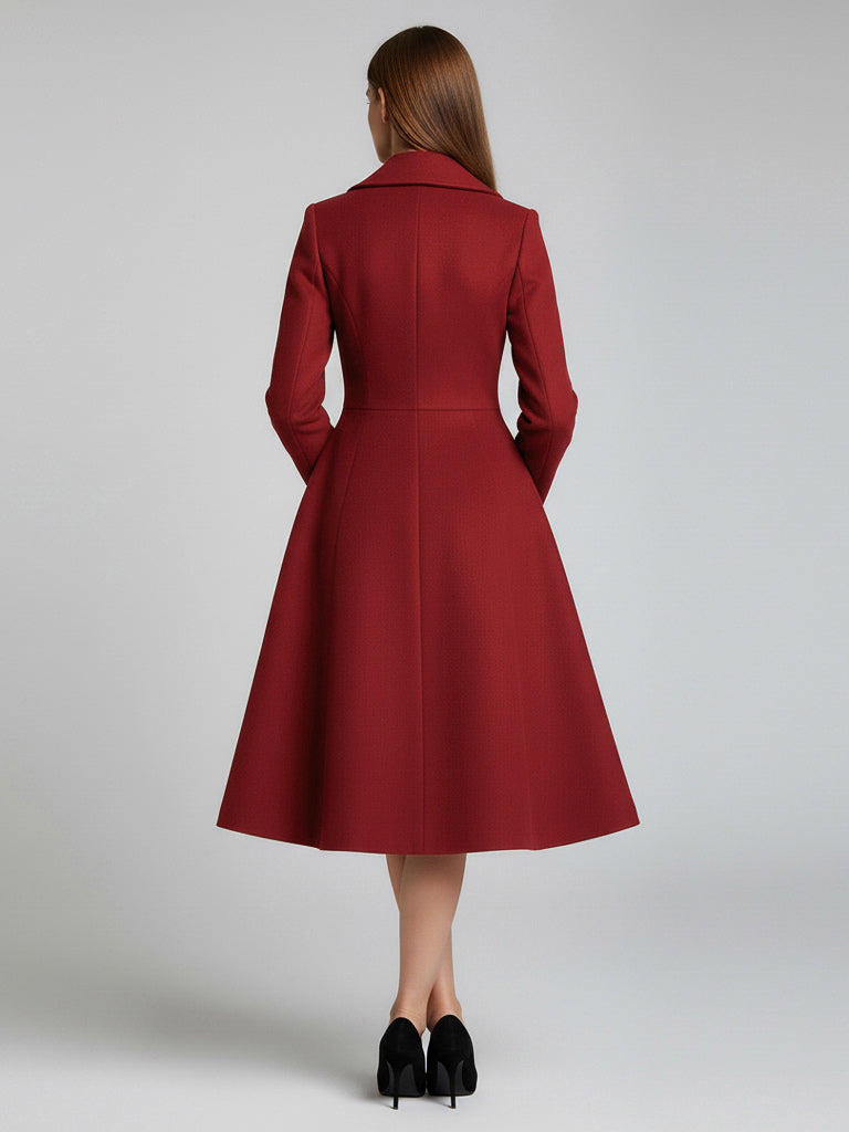 Double-Breasted Wool Blend Midi Coat With Flared A-Line Silhouette For Women 2026