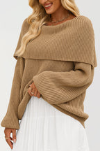 Solid Color Loose Off-shoulder Long-sleeved Casual Knit Sweater