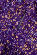 Purple Peter Pan Collar Short Sleeve Tie Waist Tiered Maxi Floral Print Dress