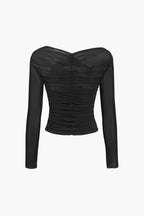 The Michelle — Ruched Mesh Top with Crossover Neckline