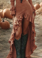 Fashion Ruffled Low High Design Patchwork Dresses