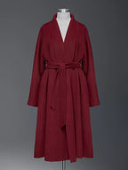 Burgundy Wool Cashmere Blend Wrap Coat For Woman Lapel Elegant Belted Double-Faced Winter Outerwear 2026
