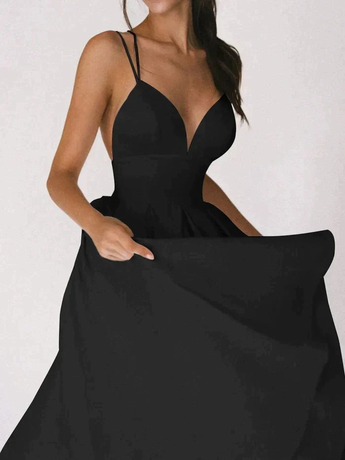 Yessica Elevated Dress with V Neck and Straps Evening Wear Edit